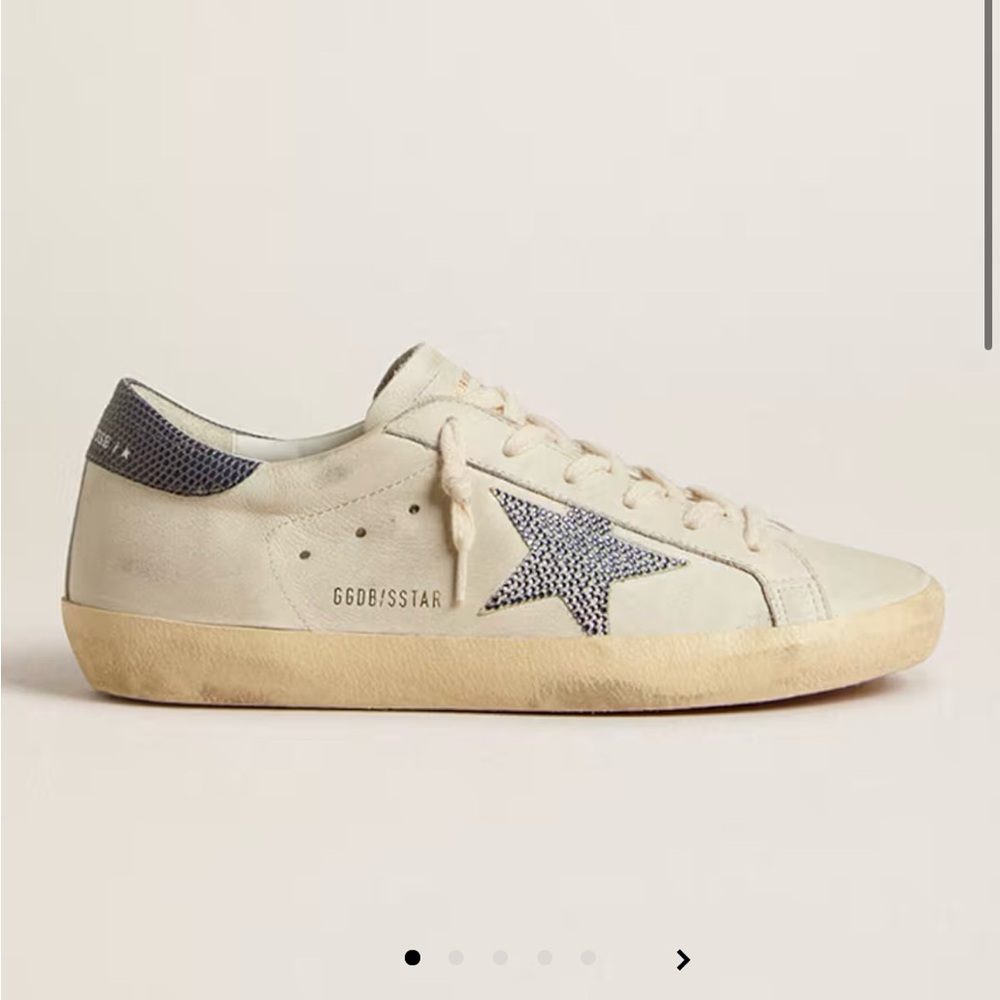 Golden Goose with Swarovski crystals and blue leather heel tab with lizard print
